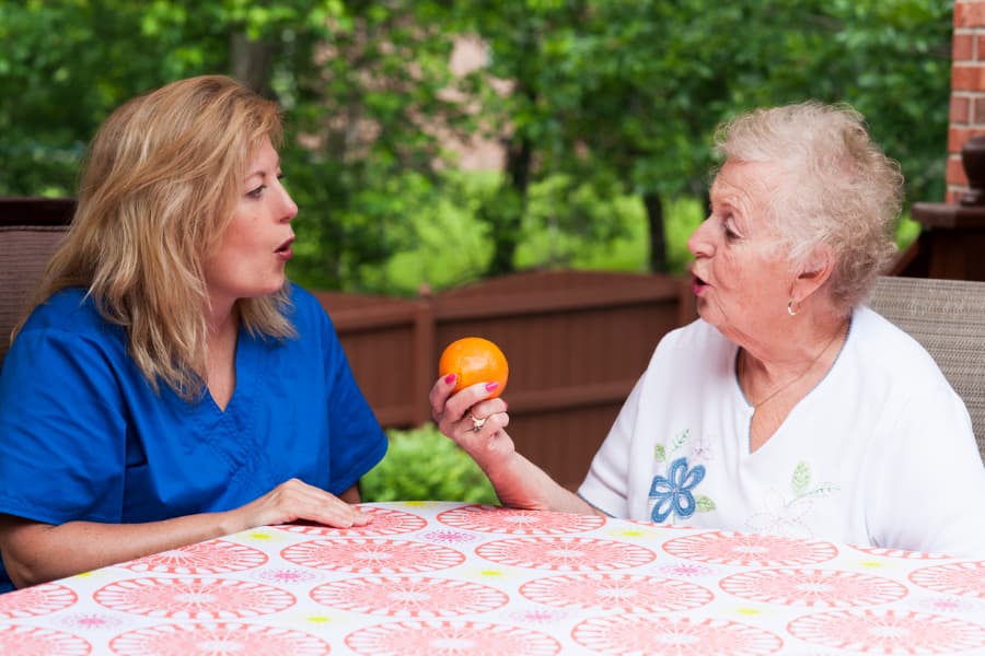 Stroke patient receiving speech therapy for apraxia
