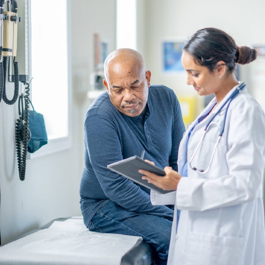 Patient meeting with primary care physician